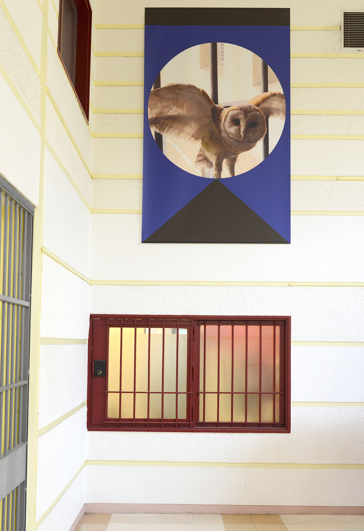 Arnaud Théval "Histoire animale de la prison" (2024) centre pénitentiaire de Villefranche-sur-Saône. Six tirages sur bâche, format 160 cm x 260 cm.