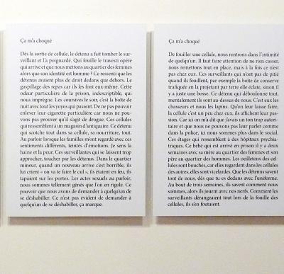 Catalogue des peurs (ça m’a choqué) 4 formats 55 x 40 cm, texte sur dibon.