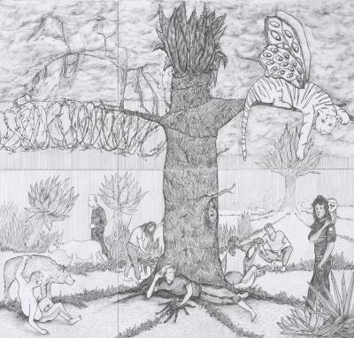 Arnaud Théval Histoire animale de la prison (2025) dessin format 42 x 45cm.