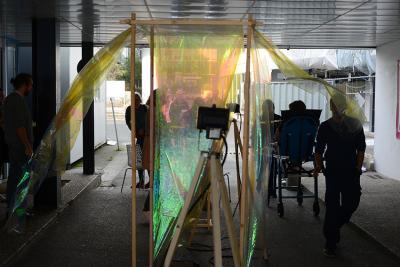 Arnaud Théval et CANCAN. Le chemin de sa personne (2018), action PPP 1 le porche de l'hôpital Bergonié.